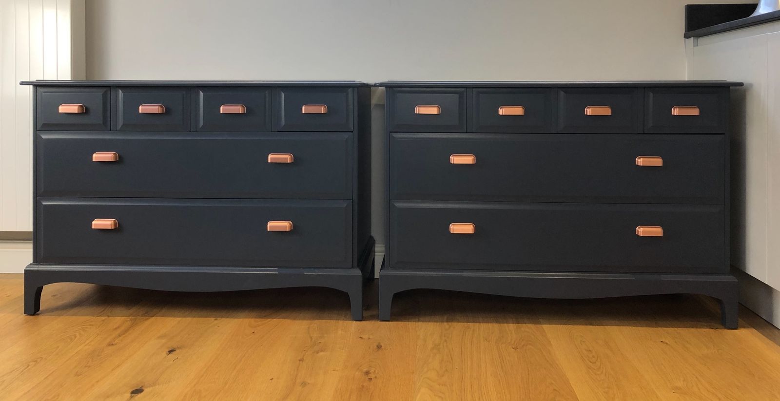 Stag Minstrel Pair Of 4 Over 2 Chest Of Drawers Painted Blue photo 1290.0