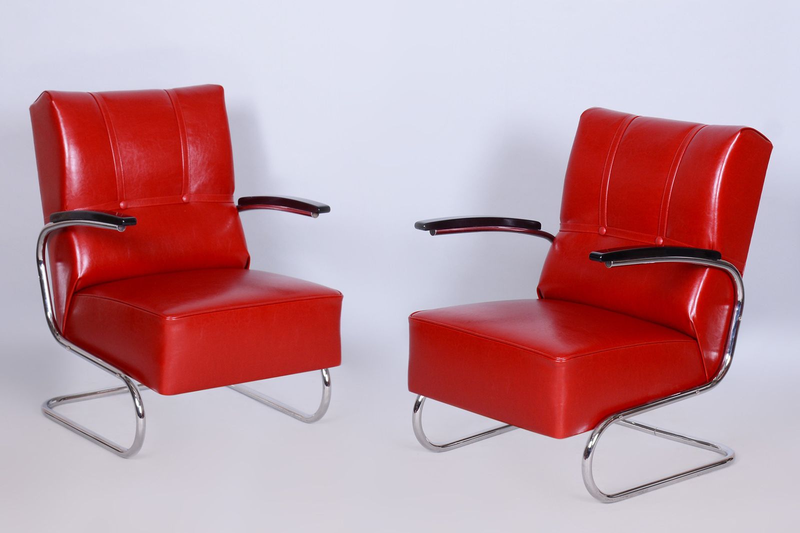Restored Bauhaus Armchair, By Vichr A Spol., Chrome, Leather, Germany, 1930s photo buy