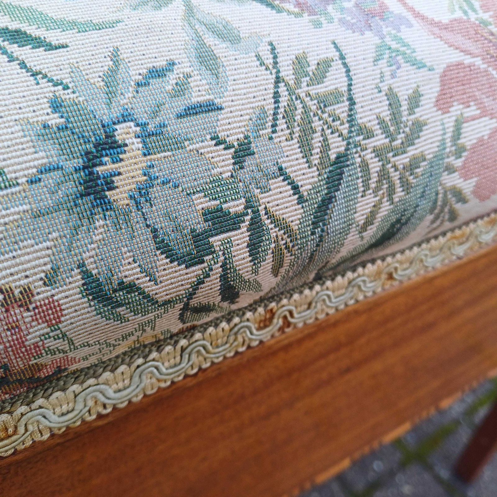 Vintage Tapestry Flower Upholstered Piano Stool Mahogany Internal Storage Bench With Queen Anne Legs photo for sale