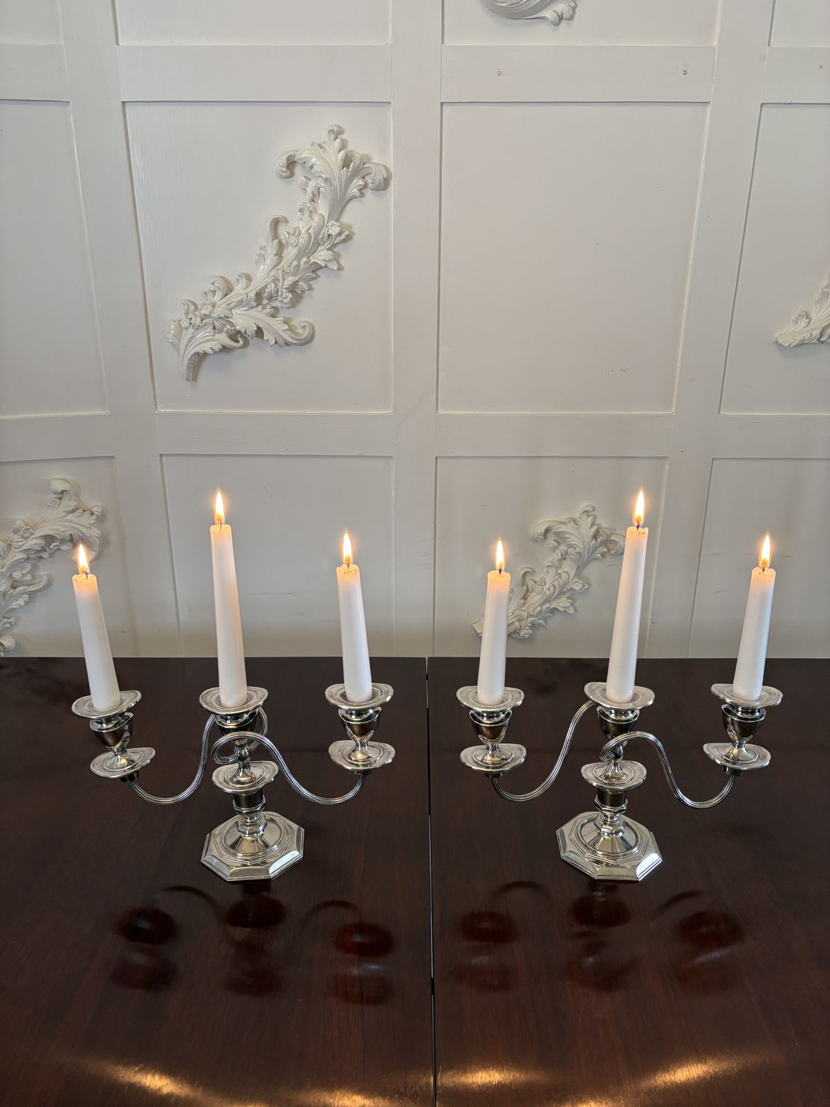 Pair Of Antique Early 20th Century Quality Silver Plated Candelabras photo vinterior
