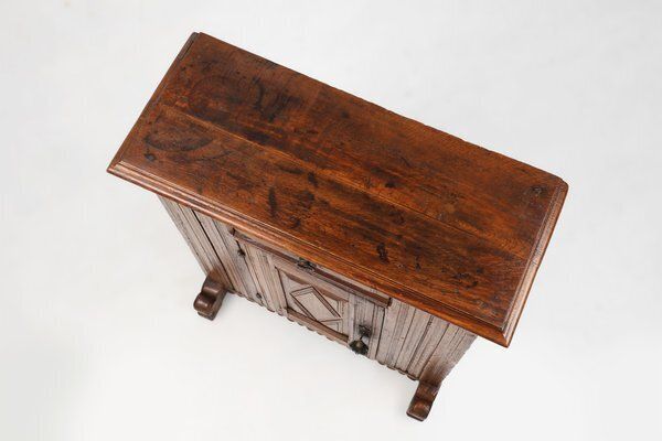 photo vintage Belgian Hand Carved Single Door Cabinet In Oak, 16th Century