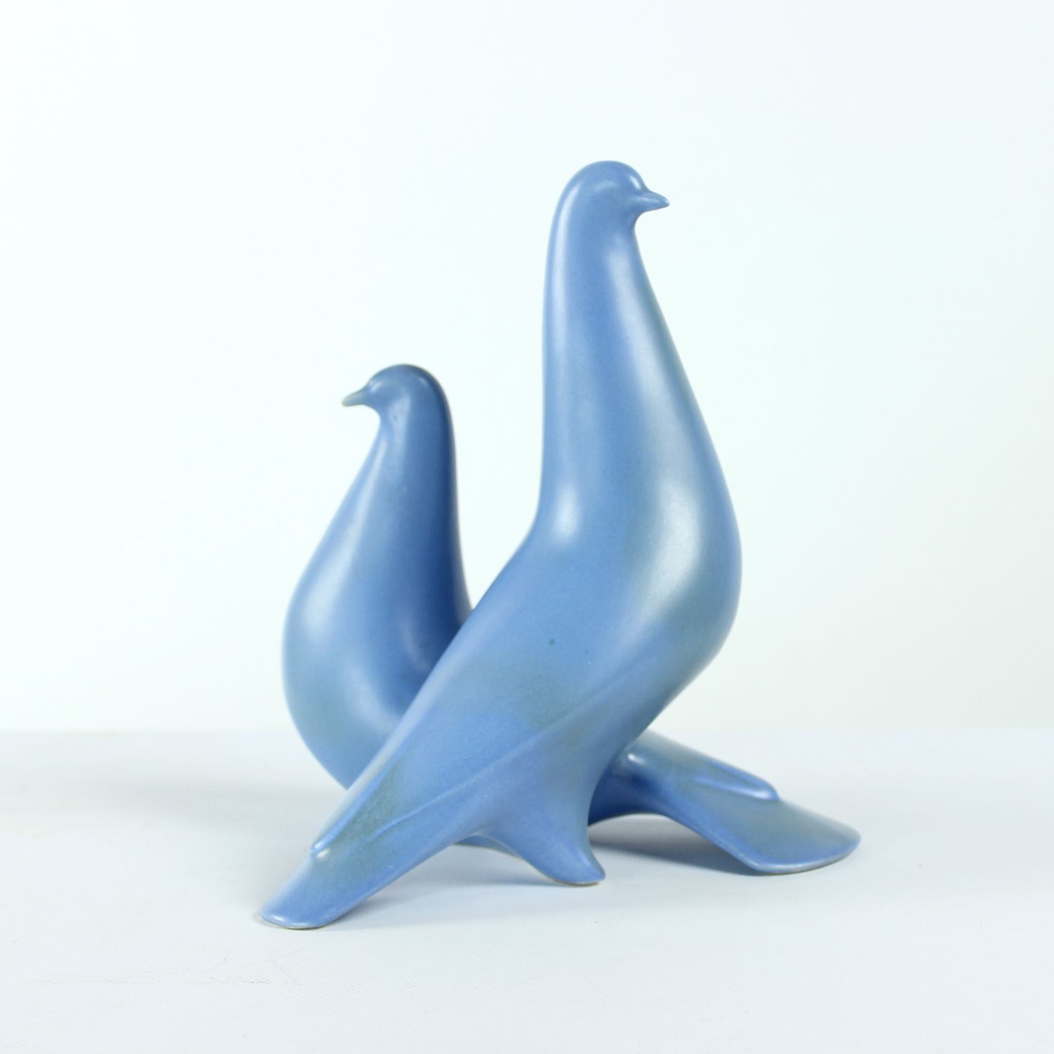 Ceramic Sculpture Of Two Blue Doves,  Keramia 1960s