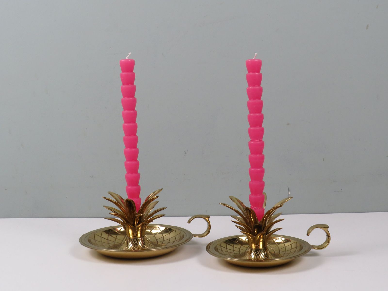 Elegant Pineapple Candlesticks In Lacquered Brass  (Set Of 2) photo furniture