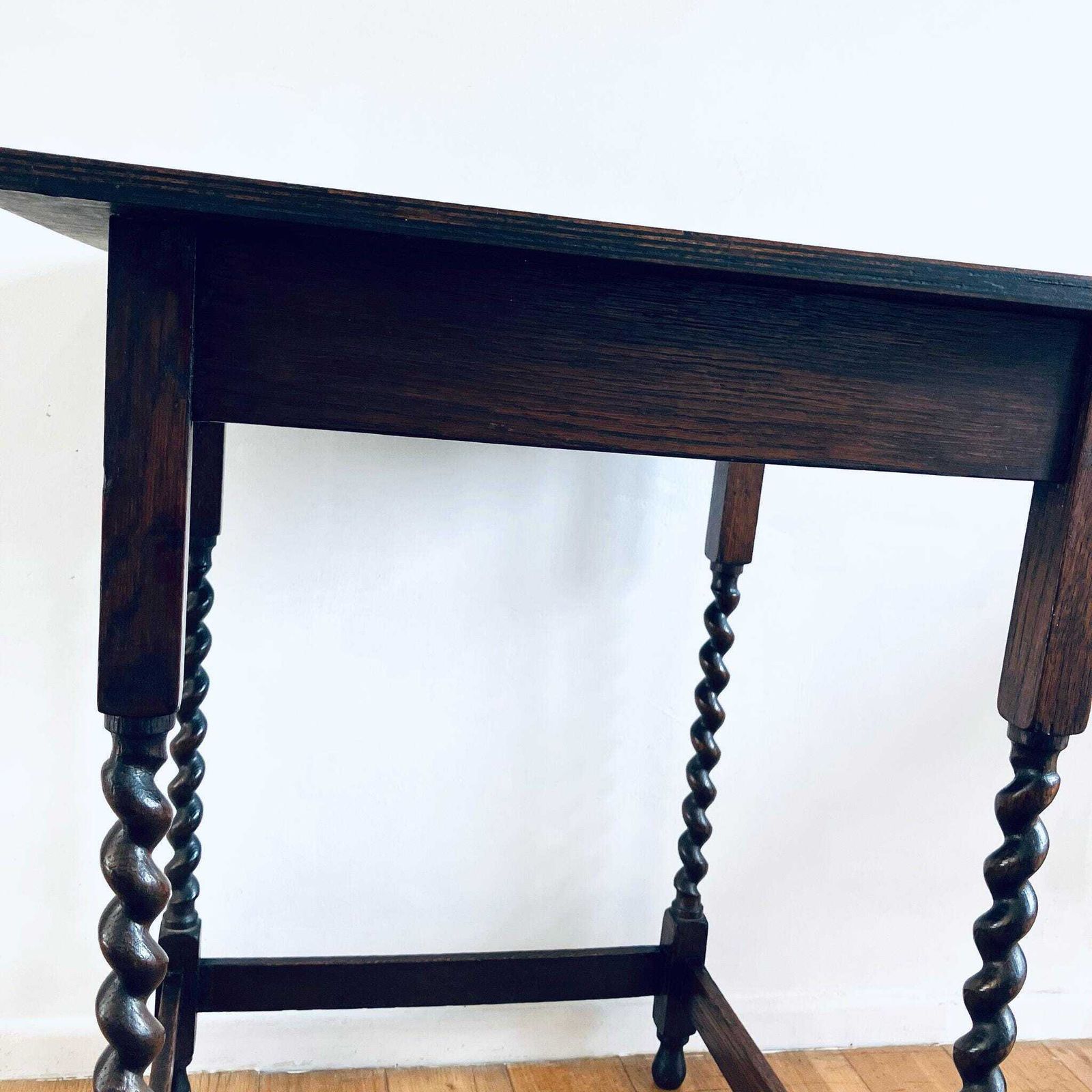 Antique Early 20th Century French Dark Oak Side/Hall Table Twist Leg Lamp Stand photo vintage
