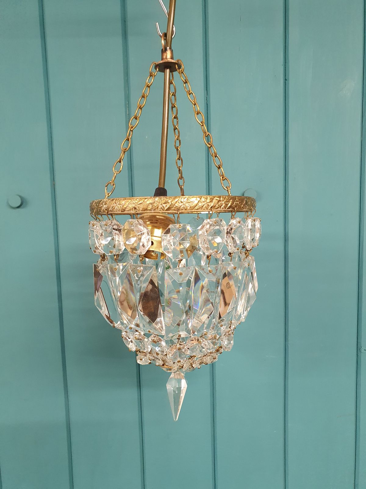 Early 20th Century Small Prism Bag Chandelier 6" photo buy