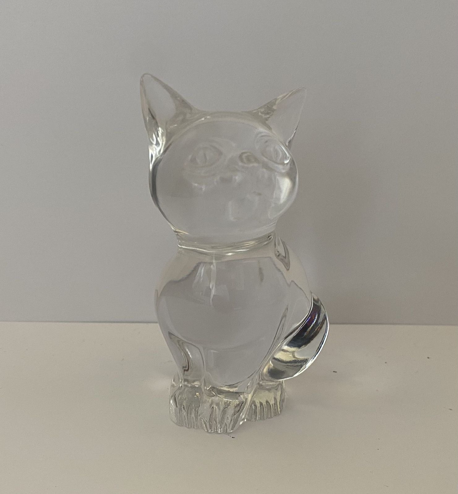 Original, Daum France, Handmade Studio Crystal Cat Figuring, Signed photo Home Decor