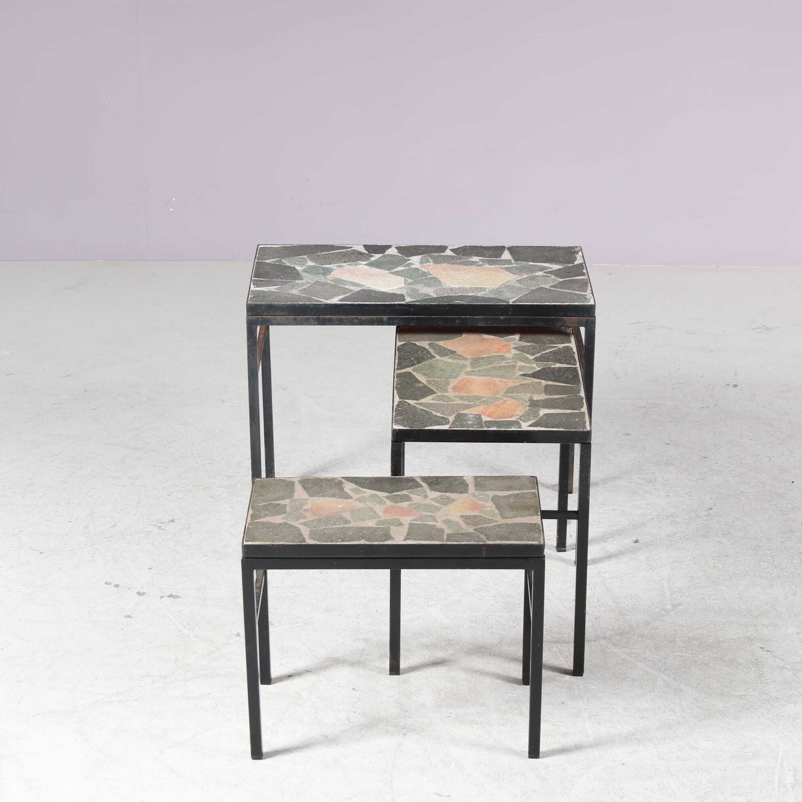 1960s Nesting Tables With Stone Tops From The Netherlands photo for sale