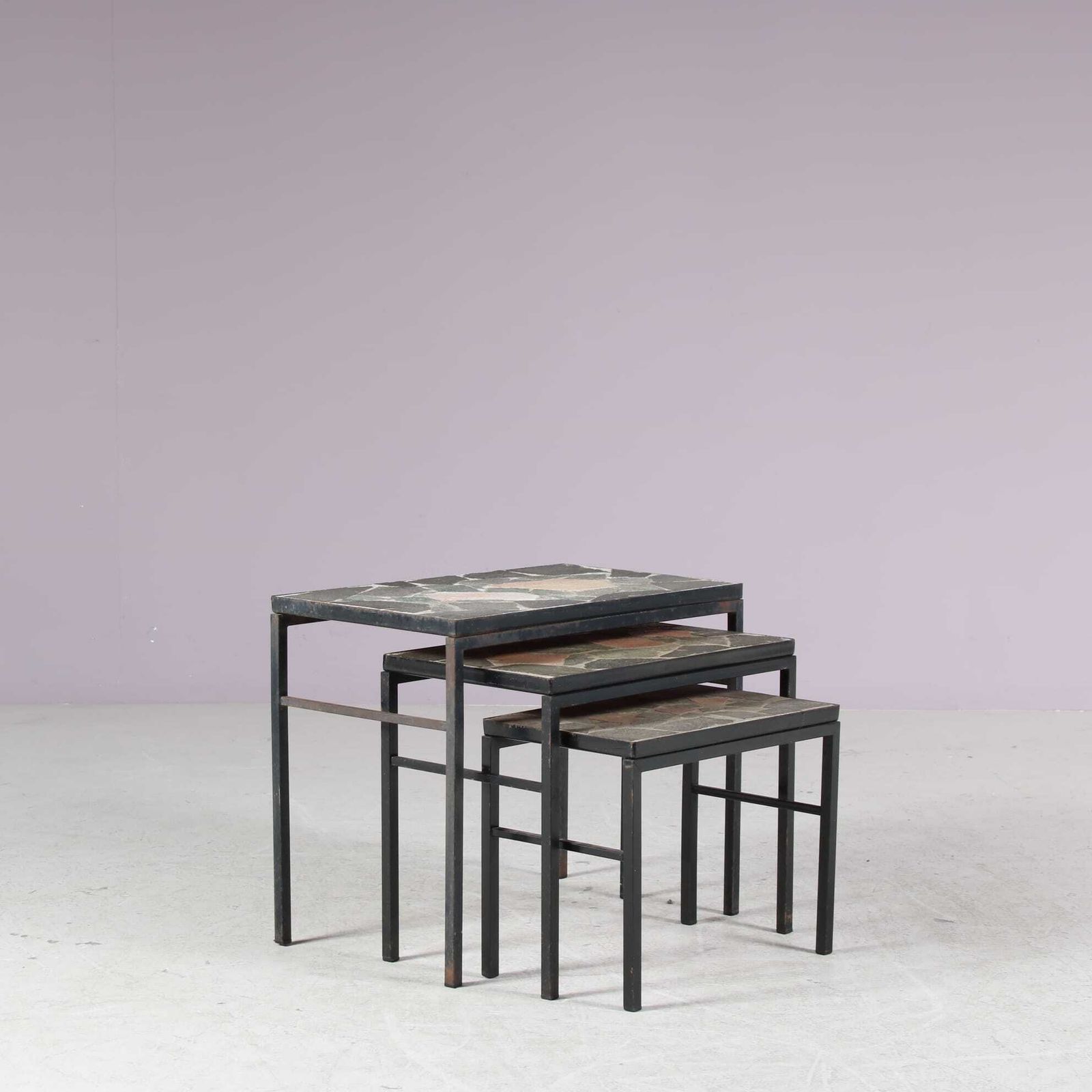 1960s Nesting Tables With Stone Tops From The Netherlands photo vinterior