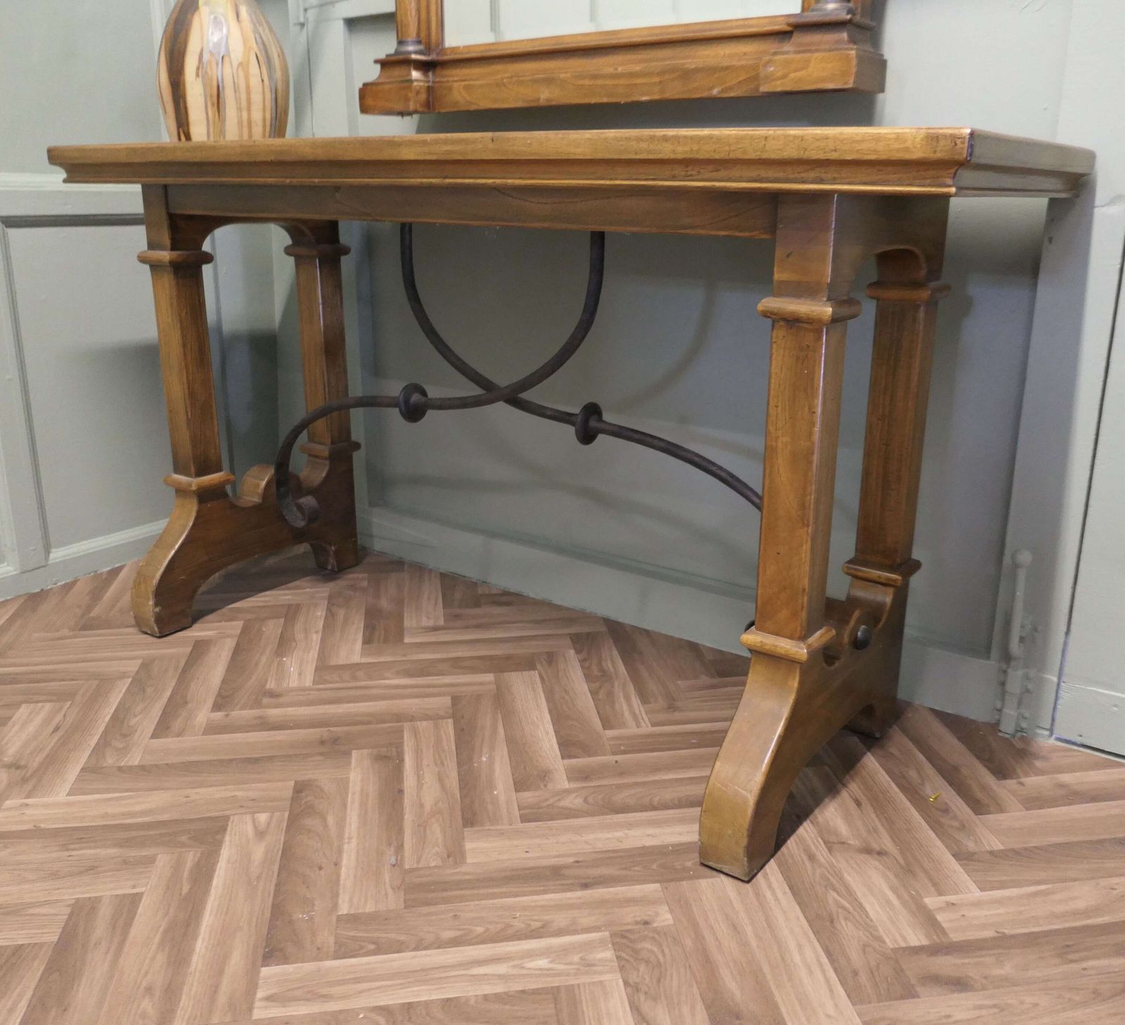 Golden Oak Arts And Crafts Console And Mirror photo vinterior