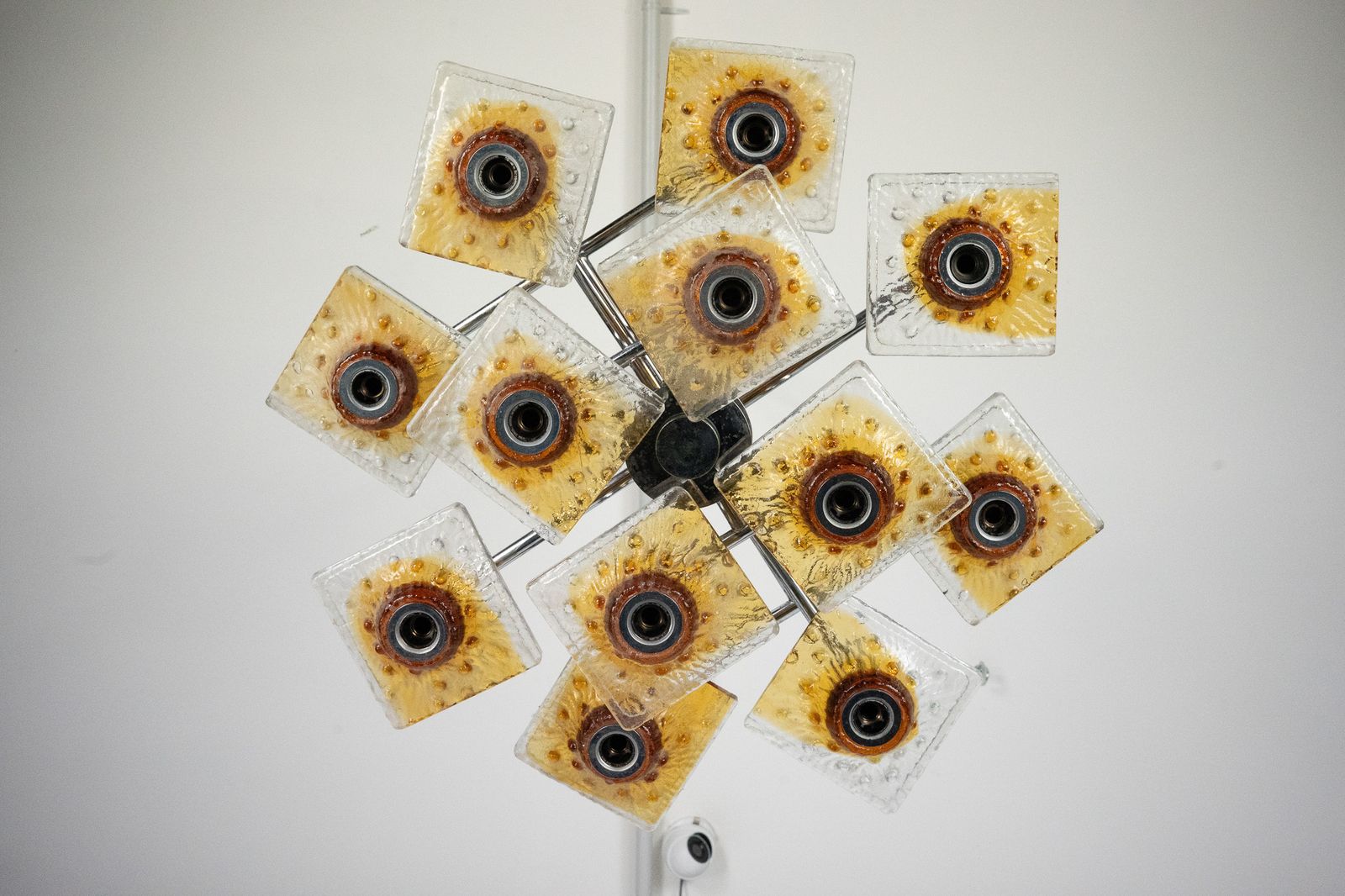 12 Light Mazzega Chandelier In Amber And Clear Murano Glass And Chrome. Italy 1970s photo 2860.0