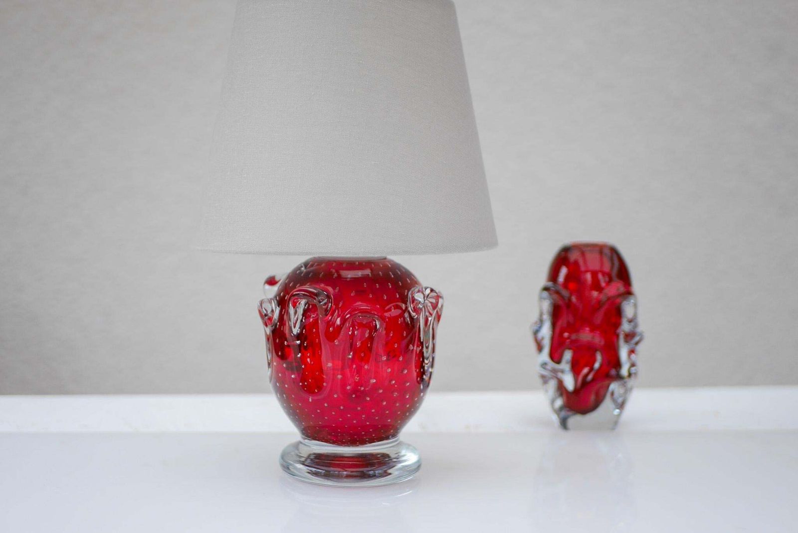 A Bright Red Crystal Glass Lamp By Börne Augustsson For åseda, Sweden photo for sale