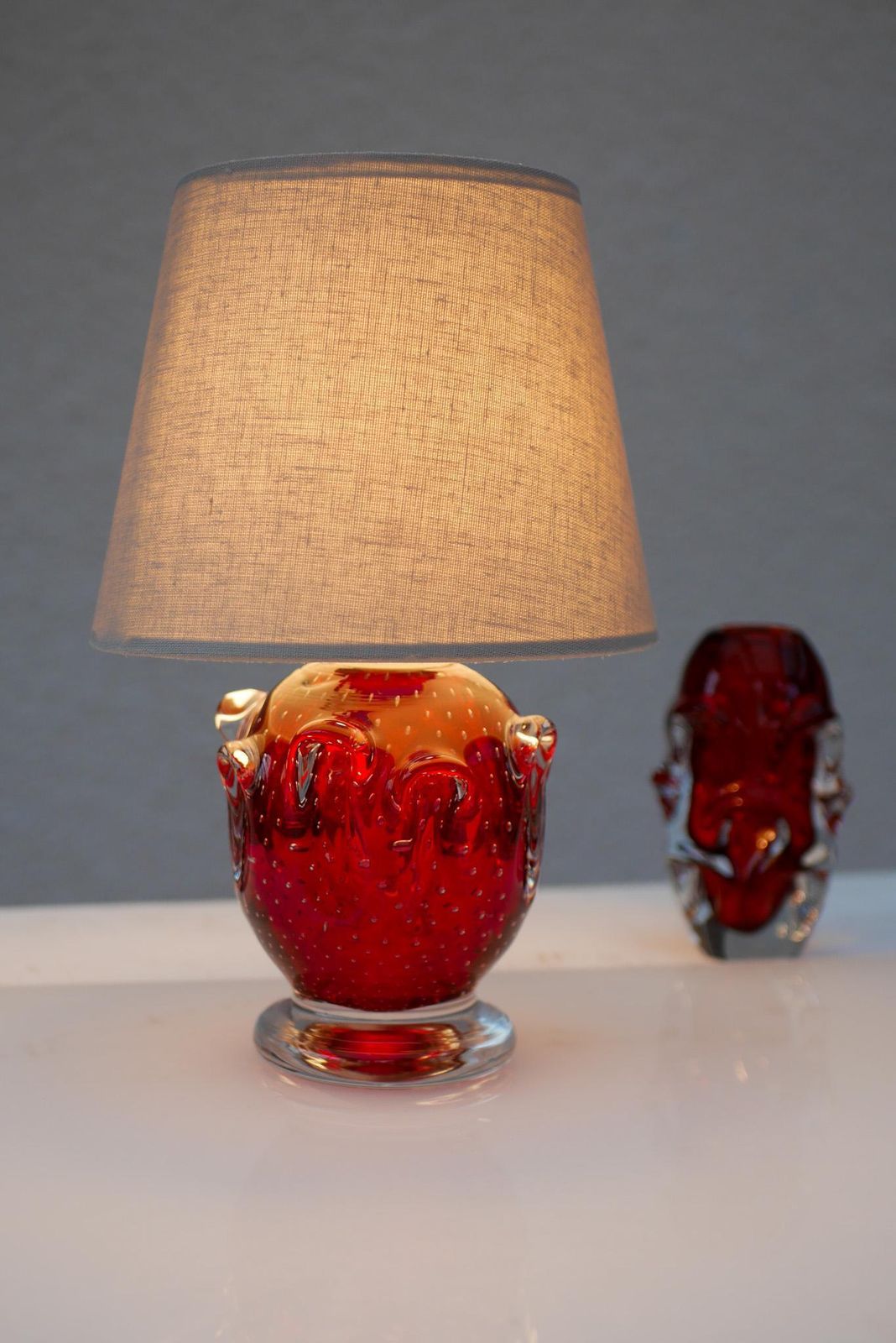 A Bright Red Crystal Glass Lamp By Börne Augustsson For åseda, Sweden photo vinterior