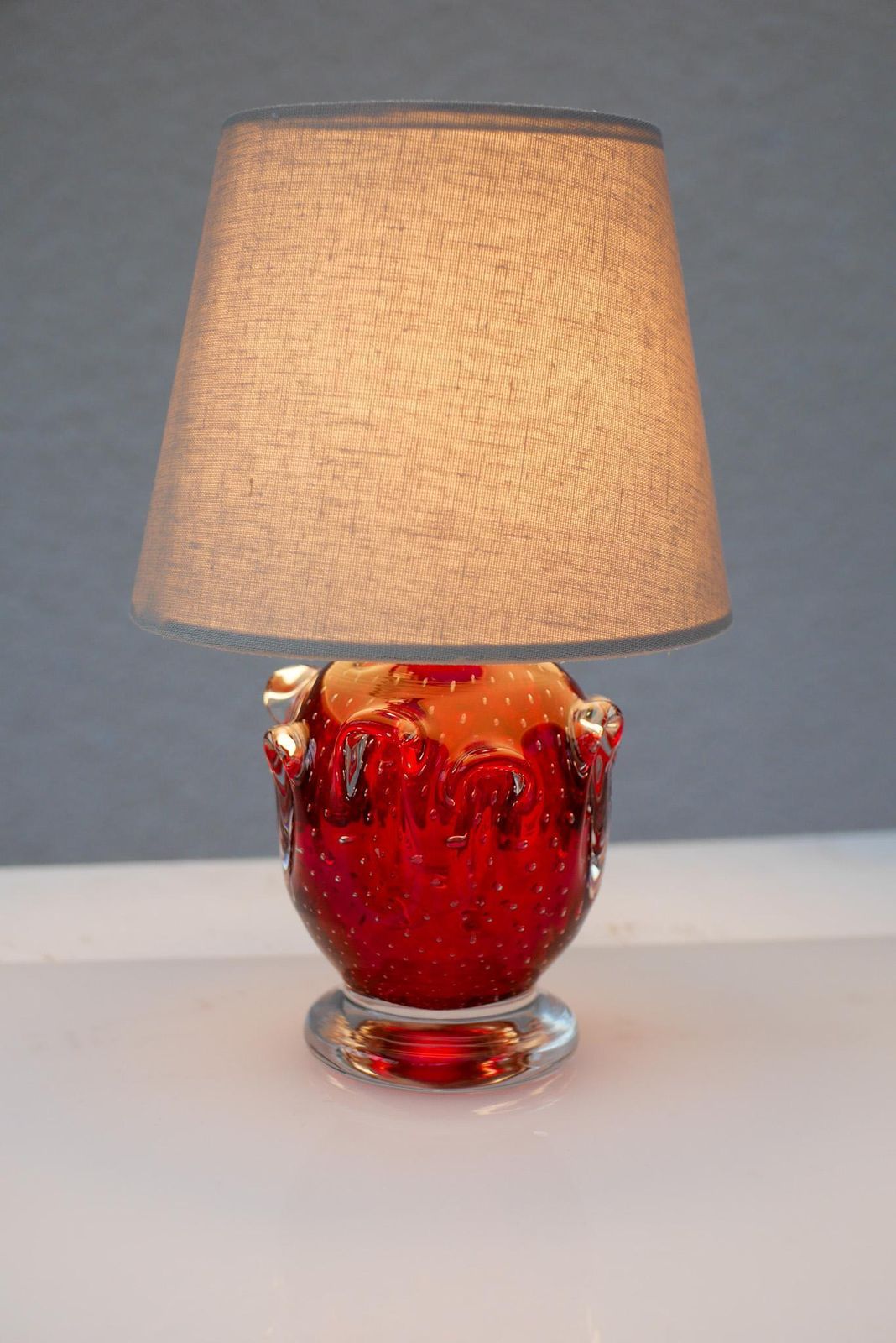 Een Heldere Rode Kristalglazen Lamp Van Börne Augustsson Voor åseda, Zweden photo buy
