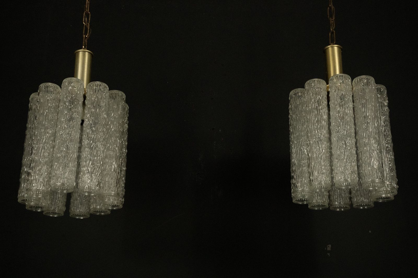 Pair Of Murano Glass And Brass Chandeliers In The Style Of Toni Zuccheri. Italy 1970s photo Lighting