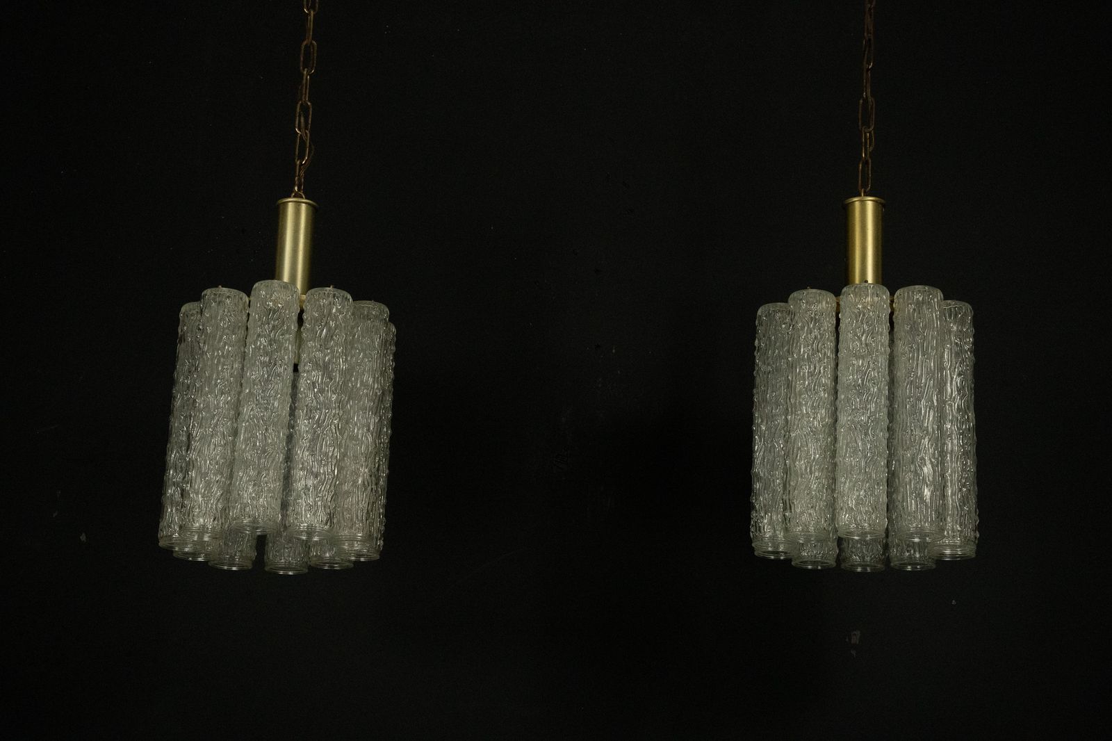 Pair Of Murano Glass And Brass Chandeliers In The Style Of Toni Zuccheri. Italy 1970s photo 1950.0