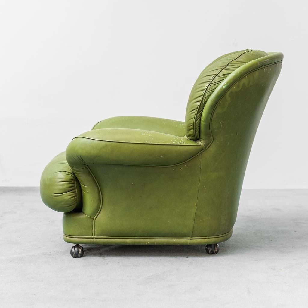 Green Leather Armchair 1950s Vintage Modern Antiques photo 379.0