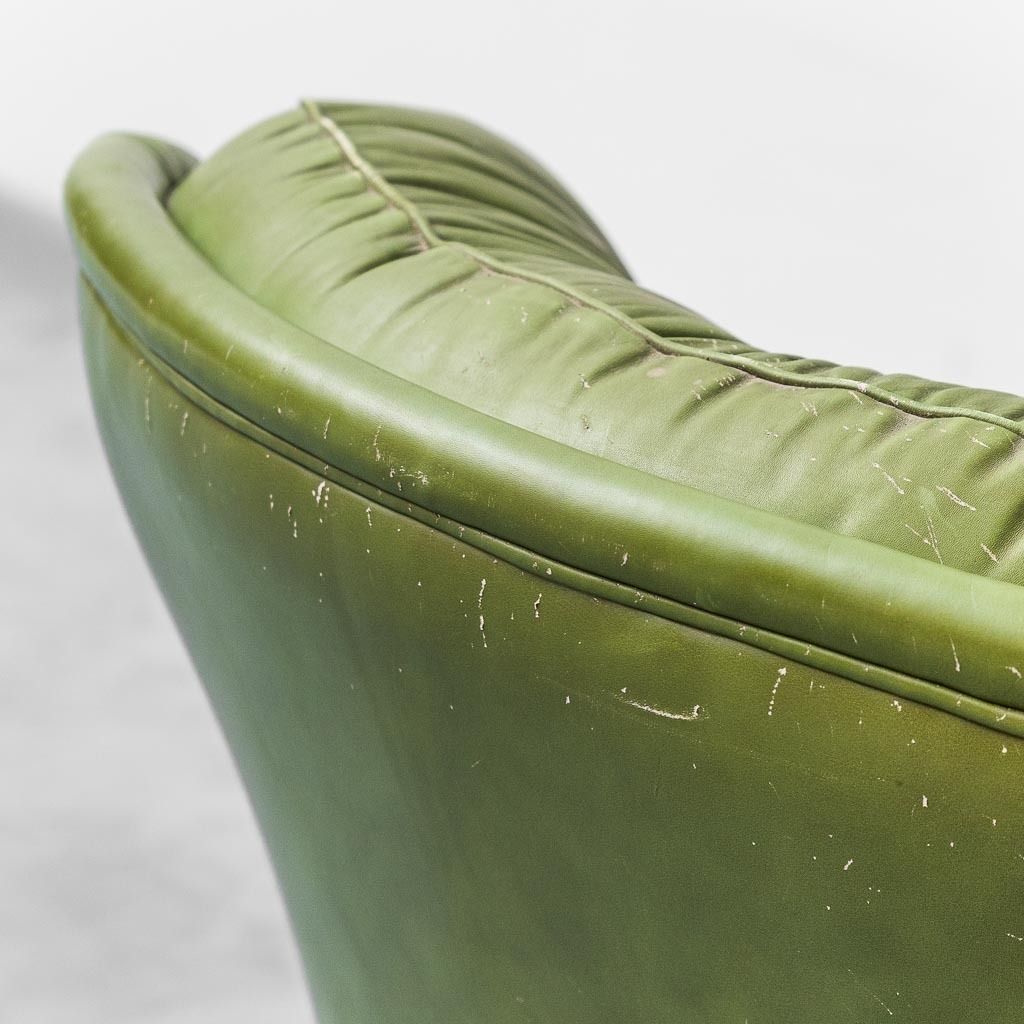 Green Leather Armchair 1950s Vintage Modern Antiques photo vinterior
