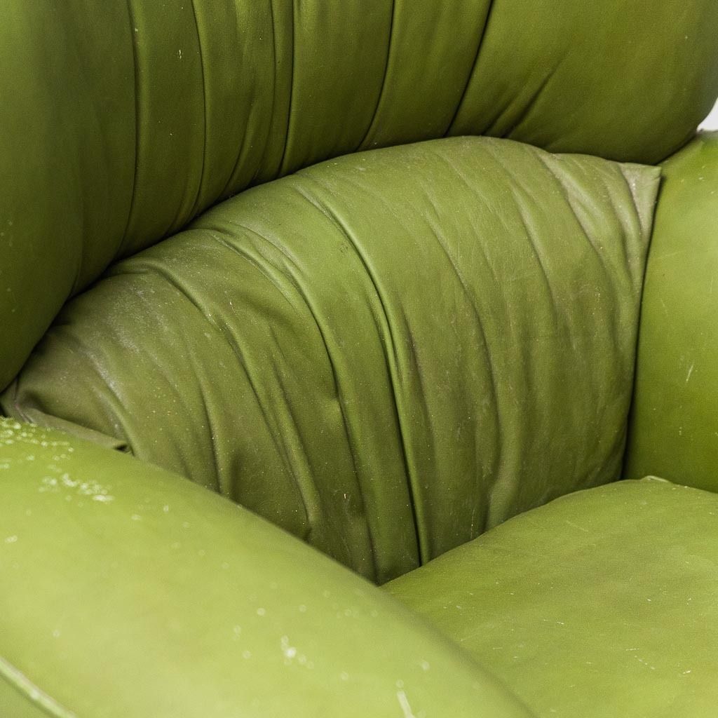 photo furniture Green Leather Armchair 1950s Vintage Modern Antiques