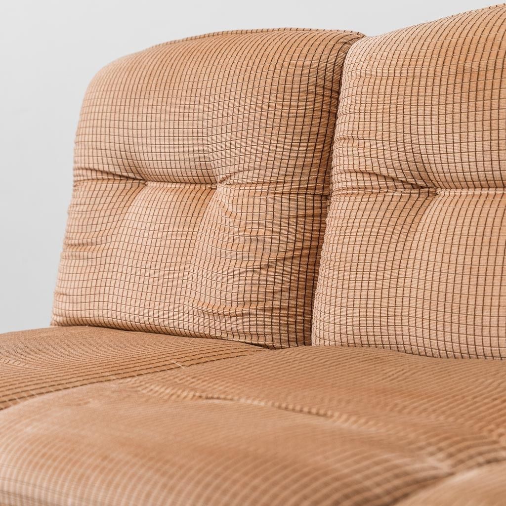 Set Of 3 Modular Armchairs In Beige Checked Fabric From The 70s, Vintage Modernism photo furniture