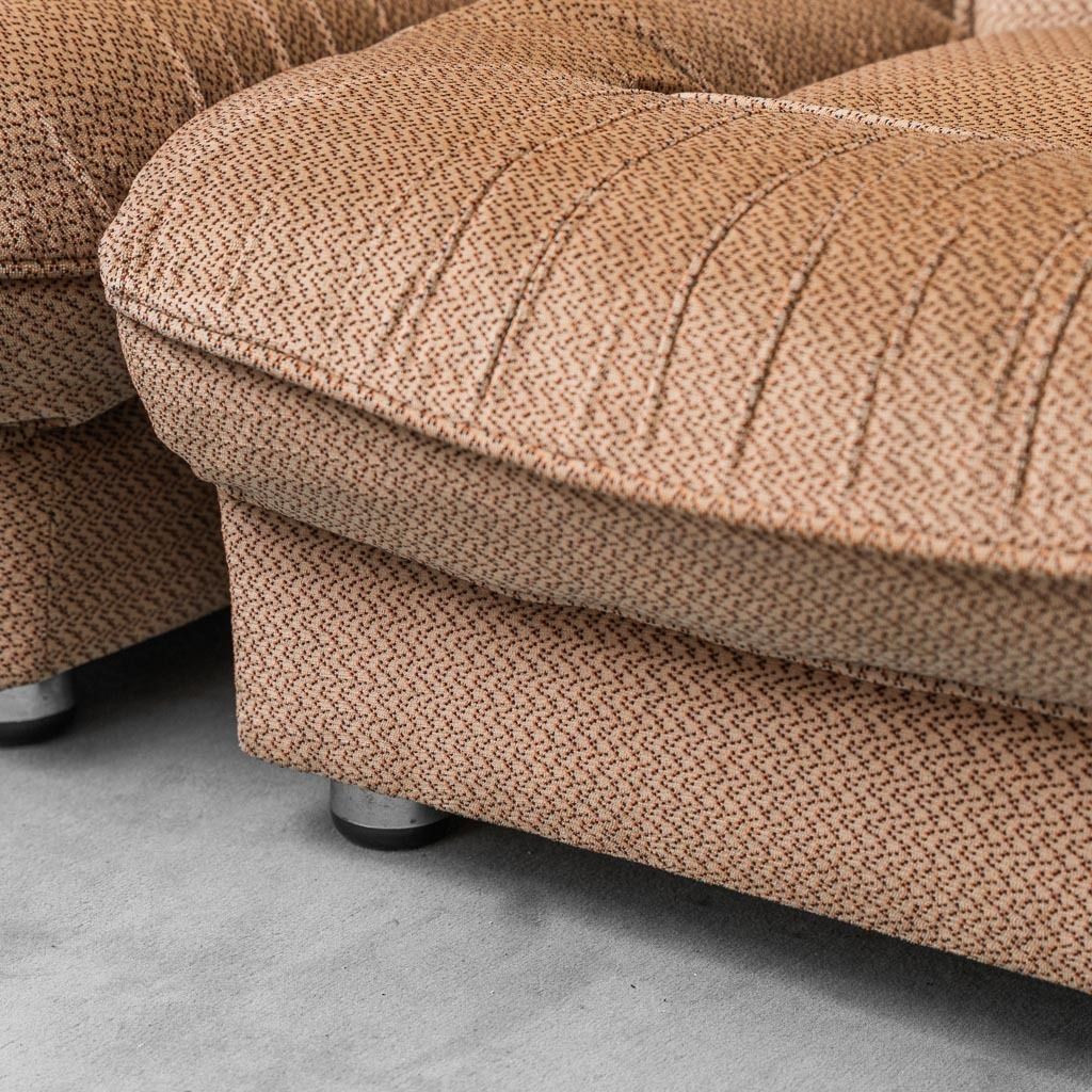 Set Of 3 Modular Armchairs In Beige Fabric 70s Vintage Modern Antiques photo for sale