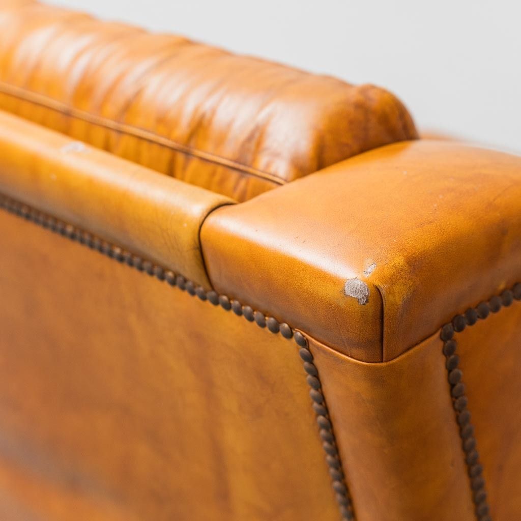 photo vinterior Pair Of Armchairs In Brown Eco Leather 50s Vintage Modernism