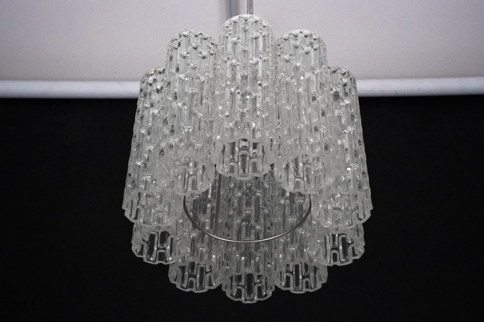 Mid Century Pendant In Murano Glass Elements And Chrome. Italy 1960s photo furniture