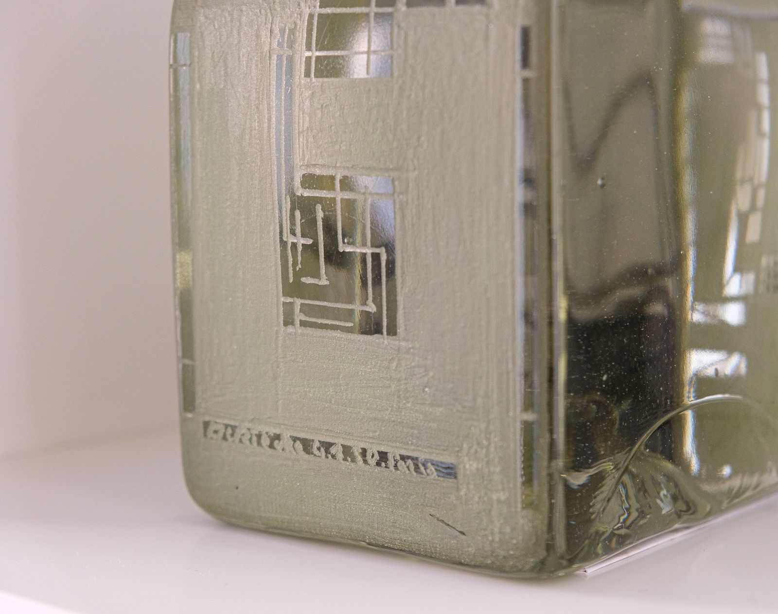 Rare French Signed & Dated Cubist Glass Table Lamp By Anatole Riecke, 1950 photo vintage