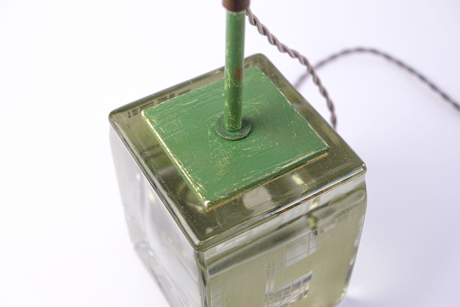 photo buy Rare French Signed & Dated Cubist Glass Table Lamp By Anatole Riecke, 1950
