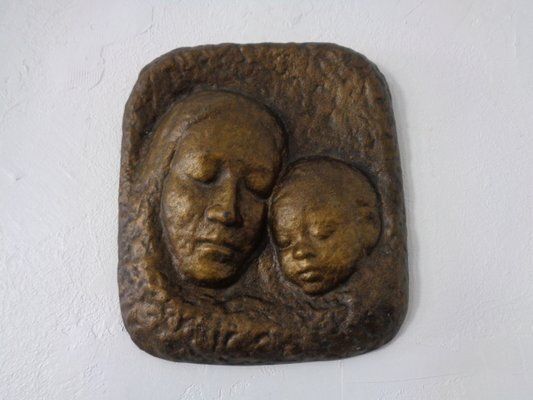 German Bronze Relief Of Mother With Baby, 1940s