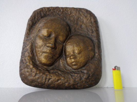 German Bronze Relief Of Mother With Baby, 1940s photo vintage