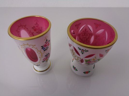 photo furniture Czechoslovakian Hand Painted Bohemian Glass Vases, 1890s, Set Of 2