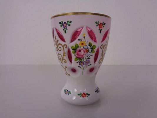 Home Decor Czechoslovakian Hand Painted Bohemian Glass Vases, 1890s, Set Of 2 photo