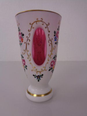 photo vinterior Czechoslovakian Hand Painted Bohemian Glass Vases, 1890s, Set Of 2