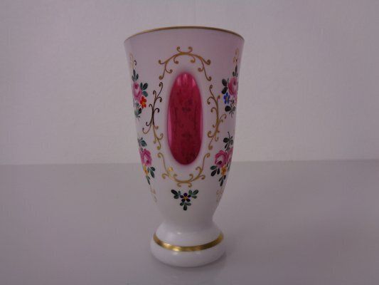 photo vintage Czechoslovakian Hand Painted Bohemian Glass Vases, 1890s, Set Of 2