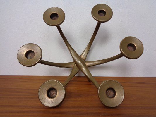 photo for sale Brutalist Bronze Candleholder By Michael Harjes, 1960s