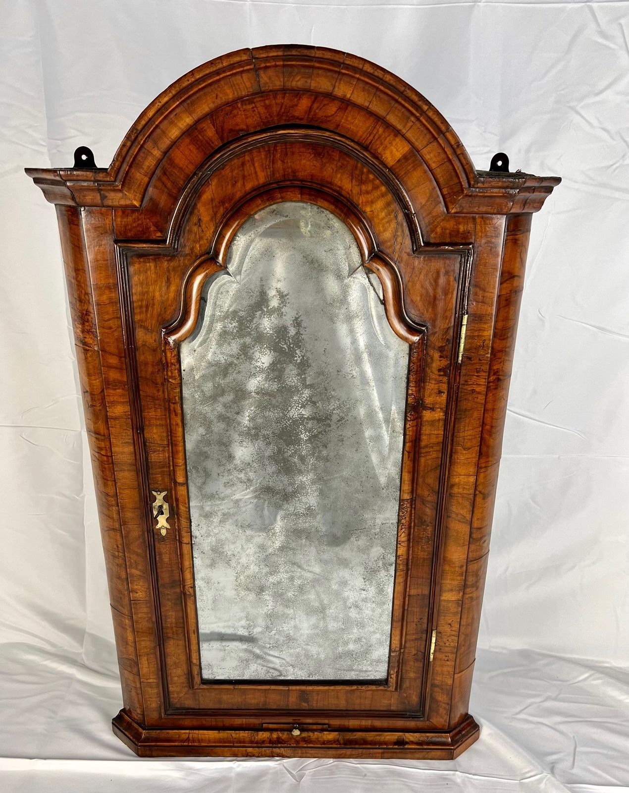 Queen Anne Walnut Wall Hanging Corner Cupboard With Mirror photo for sale