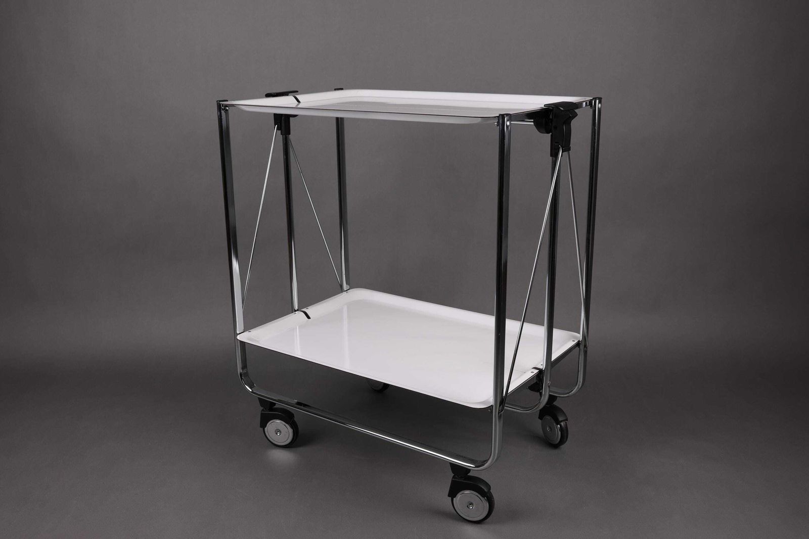 1990s Folding Table | Chrome Serving Trolley | Retro Bar Cart | Mid Century Modern Utility Cart For Kitchen & Dining photo vinterior