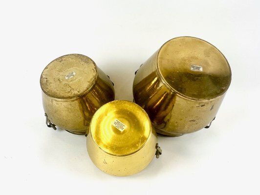 Home Decor Vintage Swedish Brass Pulp Pots From Skultuna, 1980s, Set Of 3 photo