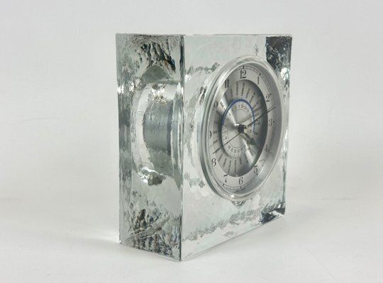 Postmodern Crystal World Time Table Clock By Rastal For Wiesenthal, 1980s photo for sale