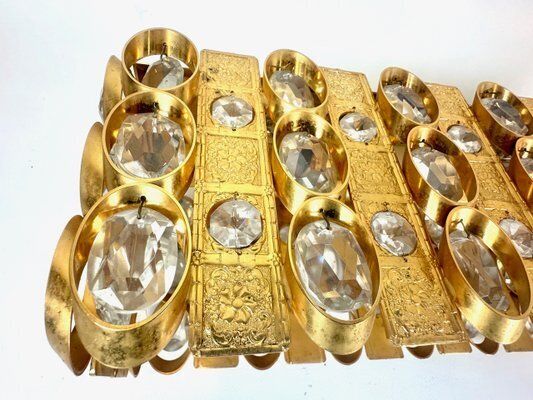 Crystal And Gilt Brass Chandelier From Palwa, 1960s photo Lighting