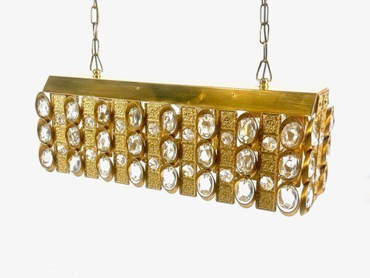 Crystal And Gilt Brass Chandelier From Palwa, 1960s photo buy