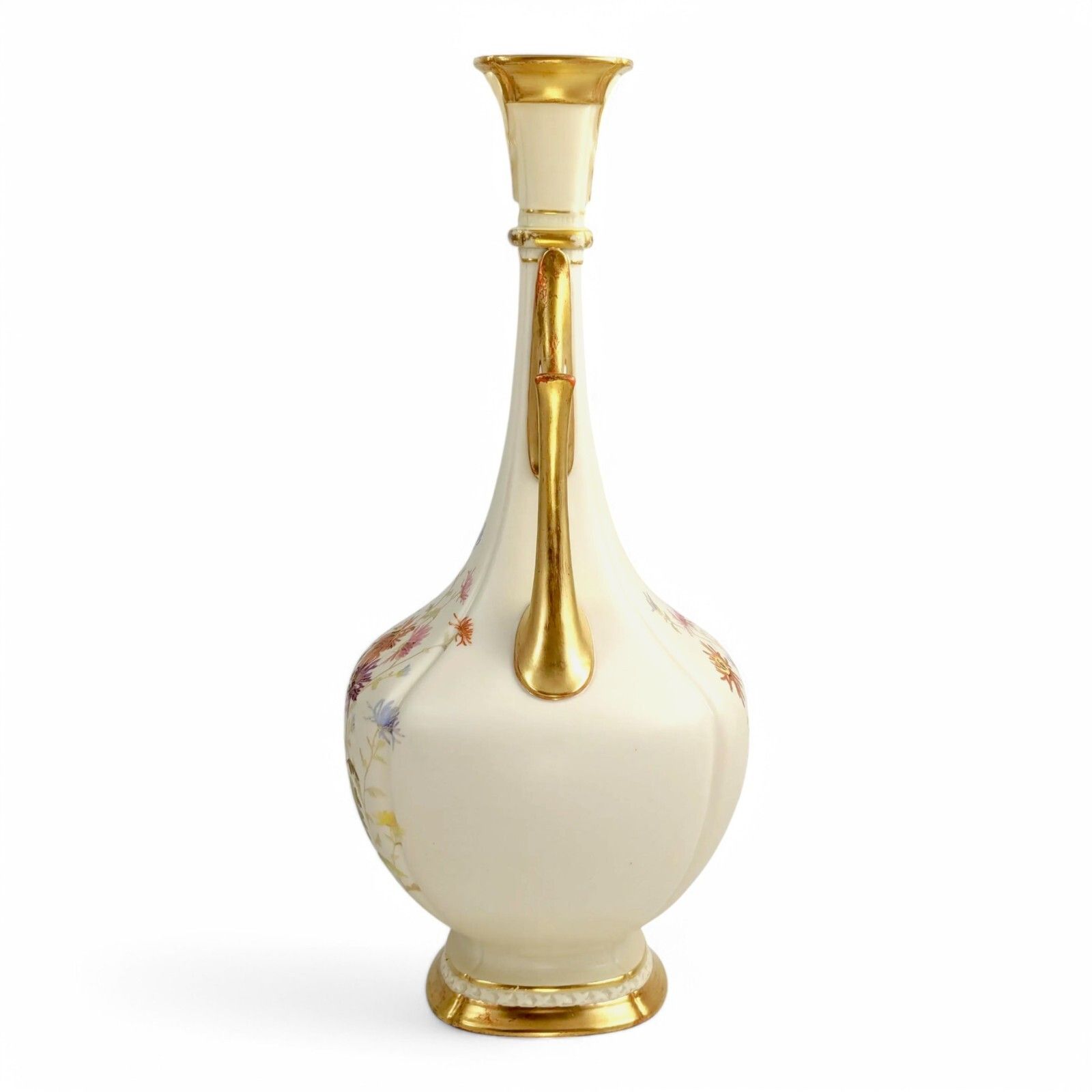 Royal Worcester Porcelain Vase, Hand Painted Chrysanthemums & Gilt Handles, 1890 photo furniture