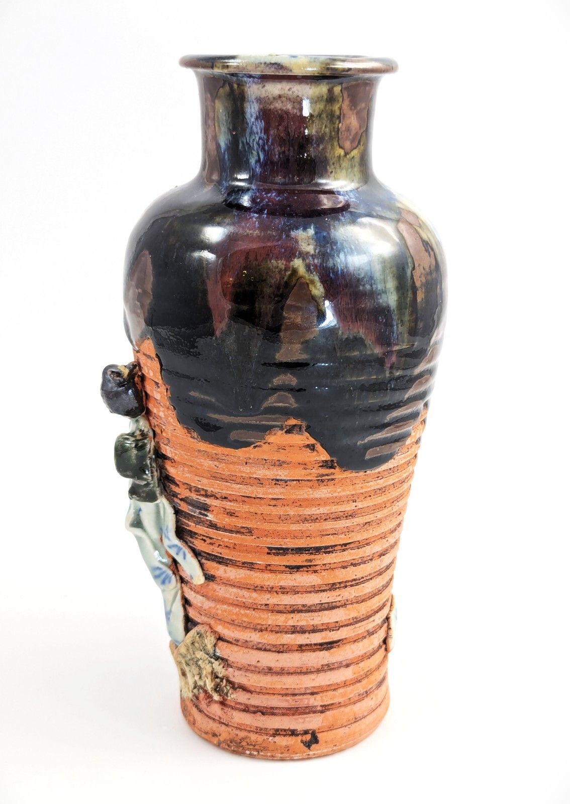 Sumida Gawa Japanese Vase With Child Figure, Signed Hiroshi Oxblood Glaze C 1900 photo vinterior