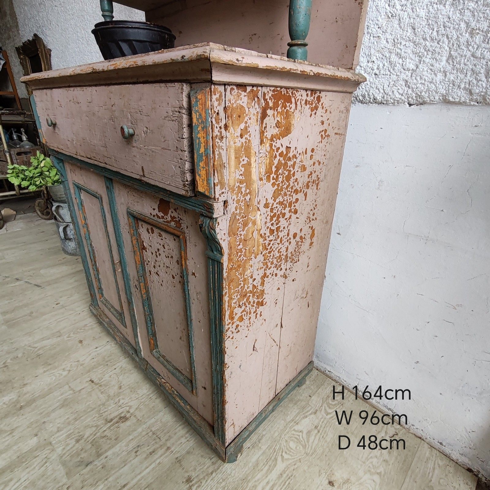 photo buy Unique C1890 French Handmade Dresser – Ornate Carvings, Rustic Pink & Blue