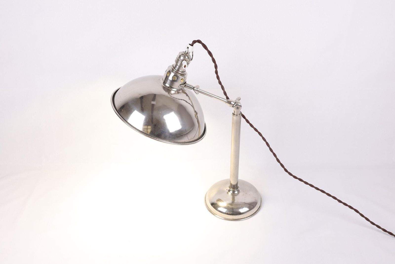 Vintage 1930s Chrome Desk Lamp | Adjustable Table Lamp With Polished Chrome Finish | Retro Task Lighting | Mid Century Modern Office Lamp