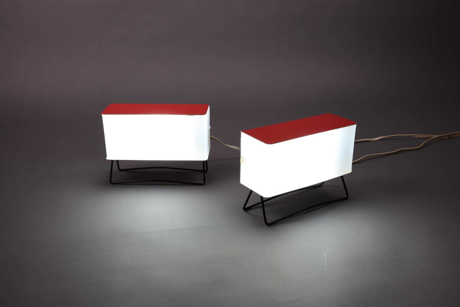 Vintage Red Pokrok žilina Table Lamps | Mid Century Modern Bedside Lighting | Retro Minimalist Accent Lamps Pair