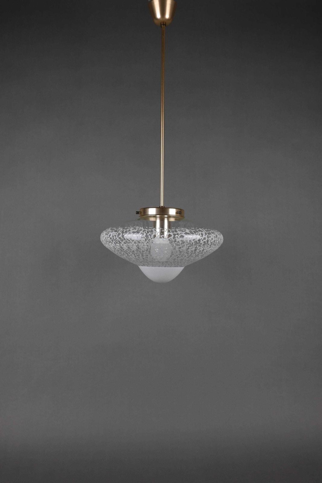Vintage 1970s Glass Pendant Light | Mid Century Ceiling Lamp | Textured Glass Ufo Light Fixture photo vintage
