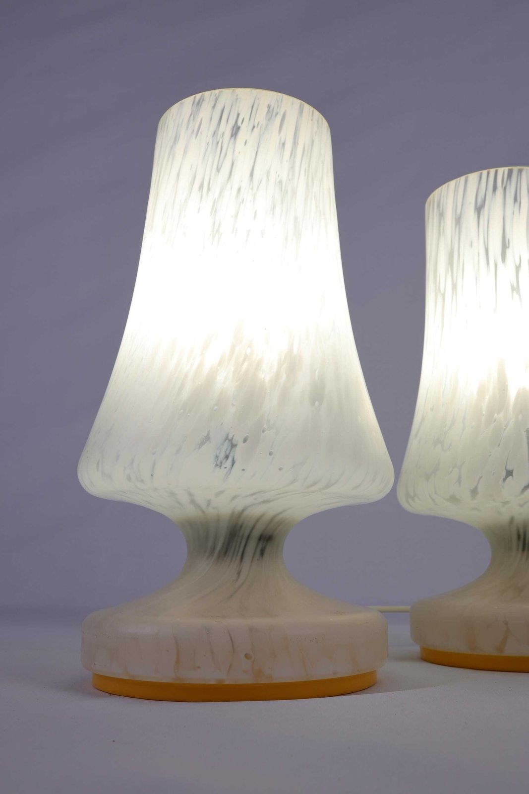 Pair Of Vintage 1970s Czech Glass Mushroom Table Lamps | Mid Century Modern Bedroom Decor | Bedside Light Set Nightstand Table Lamps photo 396.0