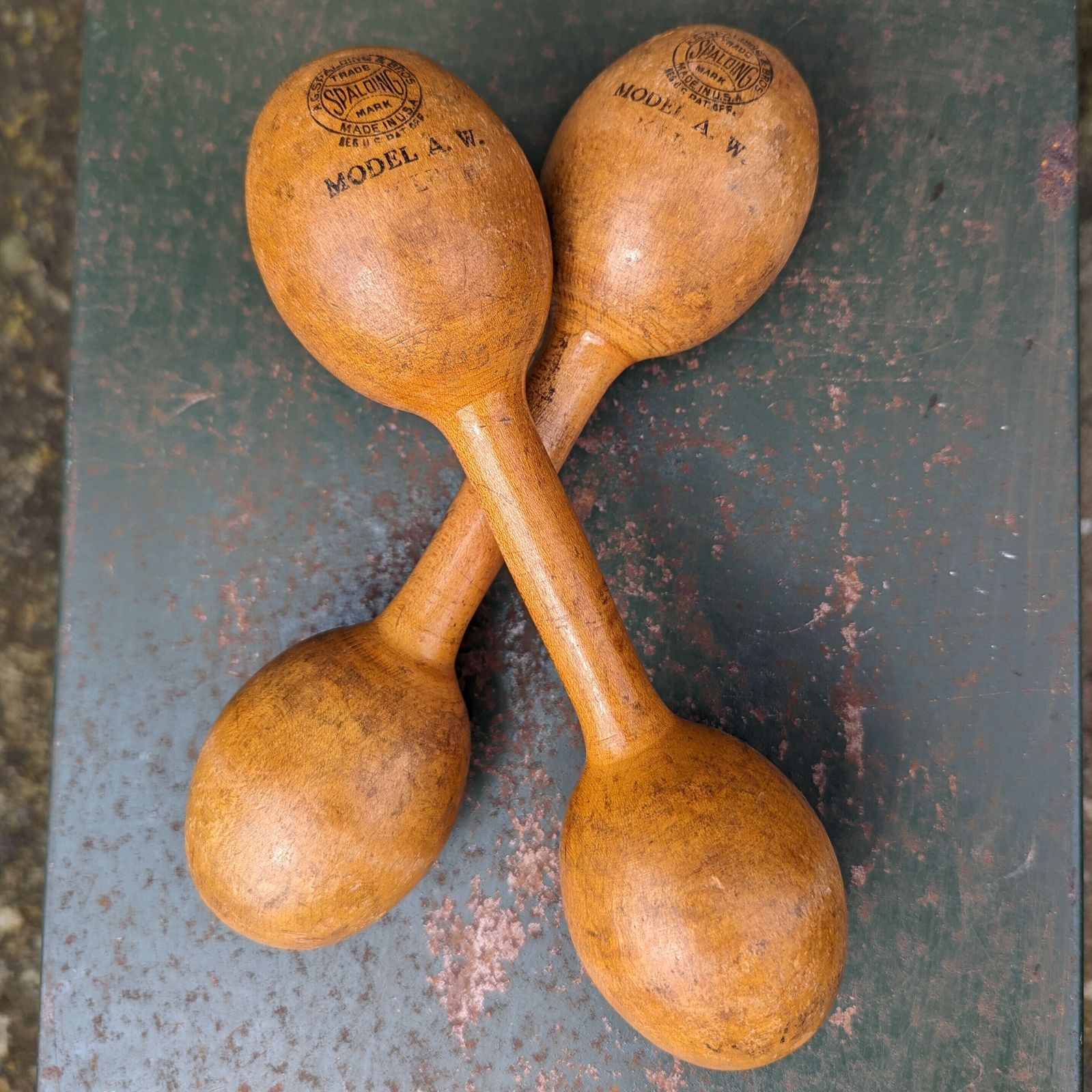 Pair Spalding Wooden Dumbbells 1910s 1920s Gym Decor Gym Gift Fitness Gift