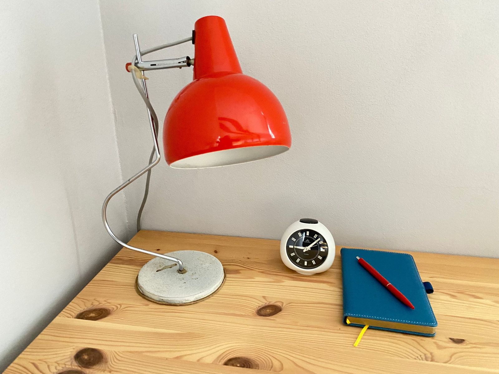 Retro Desk Lamp By Josef Hurka For Lidokov, 1970s , Mid Century Red Lamp